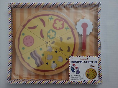 #ad New NRFB Wooden Pizza Play Set 7 Count Pieces 4 Years Great Gift Idea $6.00