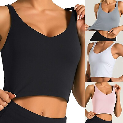 #ad Fashion Women Sleeveless Solid Color Casual Vest Ladies Movement Short Tank Tops AU $17.62