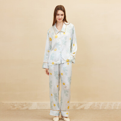 #ad Women Loose Pure Silk Pajamas Set Floral Printed Top Soft Comfortable Trousers $264.47
