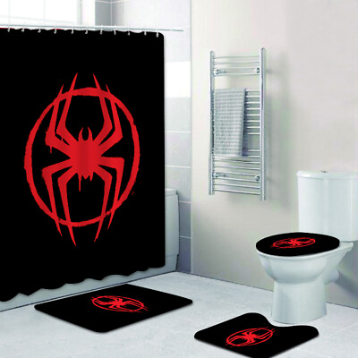 #ad Miles Morales Spider Man Bathroom Rugs Set Shower Curtain Toilet Lid Cover Mats $46.54