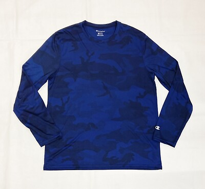 Champion Double Dry Long Sleeve Shirt Men#x27;s Large Navy Black Camo CW26 $11.05