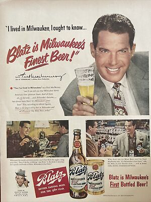 #ad 1949 vintage Blatz Print Ad Milwaukees First Bottled Beer Fred MacMurray $8.99