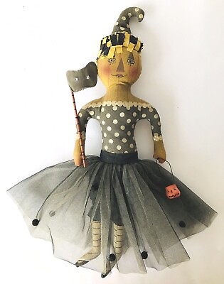 #ad Sharon Andrews Primitive Halloween Doll w Mask amp; Jack O#x27;Lantern Bucket ESC $70.00