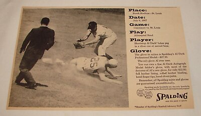 #ad 1959 Spalding baseball glove ad AL DARK Reds vs Cardinals $4.85