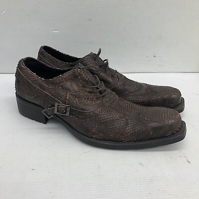 #ad Ringer Man Brown Snakeskin Leather Square Toe Dress Oxford Shoes Men 41 US 8 $69.30