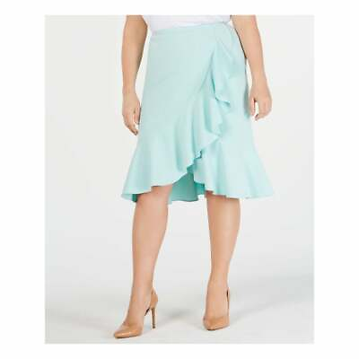 #ad NWT Calvin Klein Womens Aqua Ruffle Knee Length Skirt Plus Size 18W $109 M562 $29.99