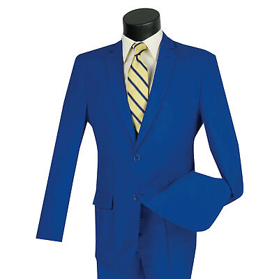 #ad LUCCI Men#x27;s Royal Blue 2 Button Classic Fit Poplin Polyester Suit NEW $75.00