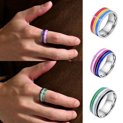 #ad Rainbow Ring Jewelry Stainless Steel Wedding Engagement Lovers Finger Rings ❤ * $2.60
