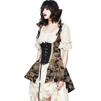 #ad Gothic Stand Collar Ladies Steampunk Sexy Sleeveless Vest Bodice Long Jacket AU $174.22
