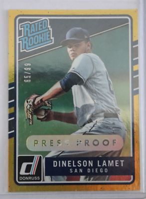 #ad 99 SP Dinelson Lamet Baseball Card 2017 Rated Rookie Press Proof Donruss $6.99