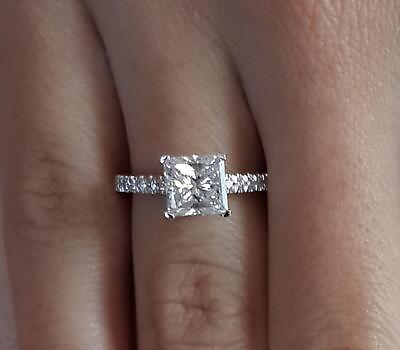 #ad 1.5 Ct Pave 4 prong Princess Cut Diamond Engagement Ring VS1 H White Gold 14k $2605.00