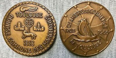 #ad France Toulouse 2 Medals by Georges Guiraud 1.5quot; Bronze Medals $30.00