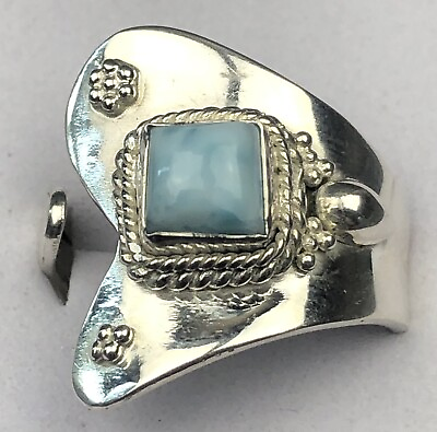#ad Sky Blue Larimar And 925 Sterling Silver Artisan Crafted Ring Size 8.5 $31.44