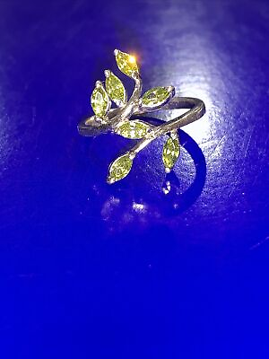 #ad Green gemstone leaf designed sterling silver size: 6 ring $65.00