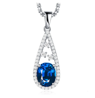 #ad Classy Delicate Blue Sapphire Pendant Diamond Sterling Silver Chain $395.99