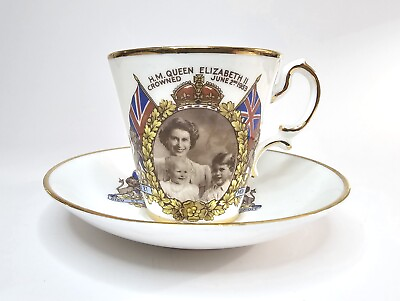 #ad Queen Elizabeth II Coronation Tea Cup amp; Saucer 1953 Salisbury Bone China England $46.00