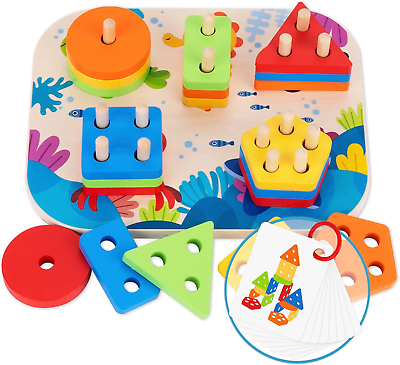 #ad Toddlers Montessori Wooden Educational Learning Toys for Baby Boys Girls Age 2 3 $12.86