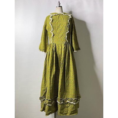 #ad Vintage 1940s Handmade Lace And Floral Green Prairie Dress Women#x27;s Size Small $110.00