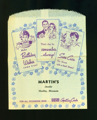 #ad Martin#x27;s Jeweler Hinckley Minnesota Vintage Paper Sack Gibson Greeting Cards $3.74