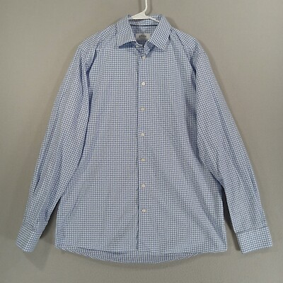 #ad Eton Shirt Mens 17.5 Contemporary Blue Check Plaid Long Sleeve Button Up $20.98