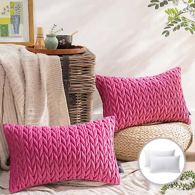 #ad Velvet Braid Decorative Throw Pillow Cusion for Couch 12quot; x 20quot; Pink 2 Pack $36.62