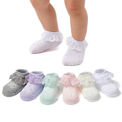 #ad Baby Lace Socks Infant Girls Eyelet Lace Ruffle Frilly Ankle Socks Soft Cotto... $25.48