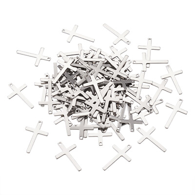 #ad 100pcs 304 Stainless Steel Cross Pendants Smooth Mini Metal Charms Craft 25x16mm $9.54