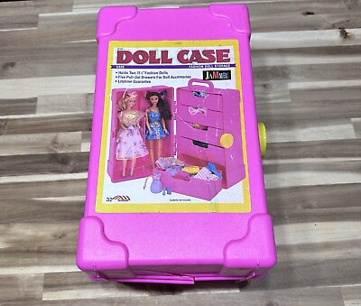 #ad Vtg Jammers Pink Doll Carrying Case Fashion Storage For Barbies amp; Accessories $15.38
