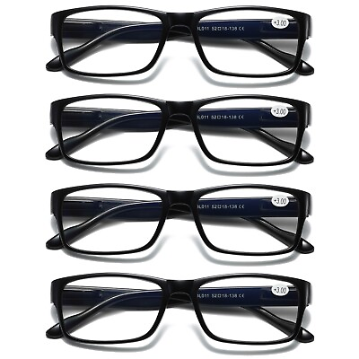 #ad 4 PK Mens Unisex Blue Light Blocking Reading Glasses Black Spring Hinge Readers $11.99