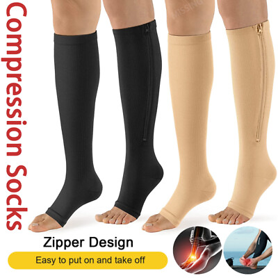 #ad Pair Plus Size Knee High Compression Socks Men Women Medical Stockings Zippper $12.99