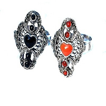 #ad Sterling Silver Genuine 24 Marcasite and Stone Heart Ring Choose Size Stone $24.99