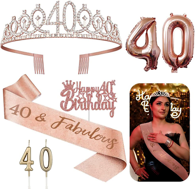 #ad 40th Birthday Decorations for Her 5pcs Gifts Including 40th Tiara Crown Sas... $19.79