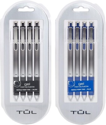 #ad Retractable Gel Pens 0.5mm Needle Point Fine Black Blue Bundle 2 4 packs $21.99