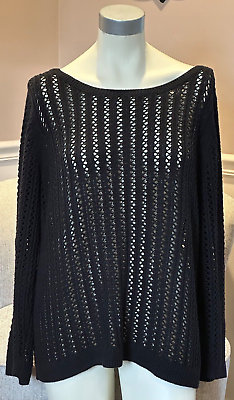 #ad A.n.a. Women#x27;s Long Sleeve’ Sheer Knit Black Sweater Size 2XL $15.00