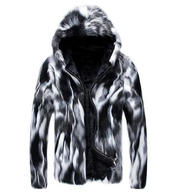 #ad Plus Size Fashion Men#x27;s Hooded Faux Fox Fur Zipper Coat Outwear Jacket Parka New $68.39
