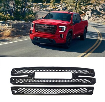 #ad FITS 2019 2022 GMC SIERRA 1500 SLT ABS GRILLE COVERS OVERLAY TRIM GLOSS BLACK $108.00
