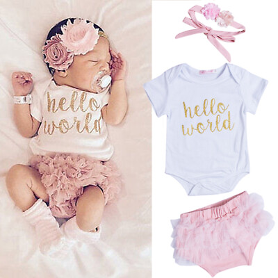 #ad Newborn Infant Baby Girl Outfit Romper Bloomers Birthday Clothes Headband 3PCS GBP 11.99