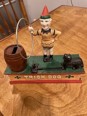 #ad Antique cirus clown and trick dog mechanical bank $25.00
