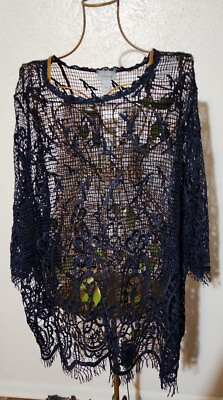 #ad Catherines Navy Lace Top or Coverup Sz 3X NWT $49.99