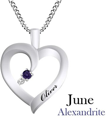 #ad Personalized Heart Pendant Alexandrite 14 White Gold Plated Custom Made Any Name $116.94