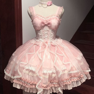 #ad Japanese women sweet Lolita Princess Bow High waisted ribbon dress hot $79.04