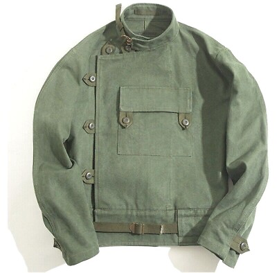 #ad Men#x27;s Vintage Swedish Biker Jacket Cotton Army Military Workwear Green Coat $29.99