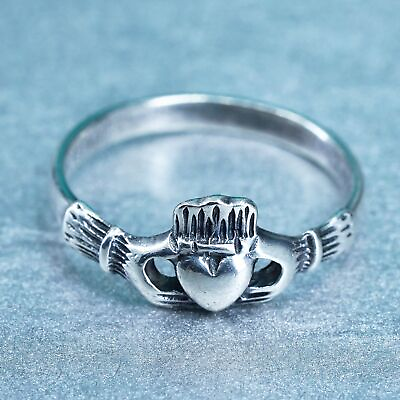 #ad Size 6 Irish Claddagh friendship Sterling 925 silver ring hand heart band $43.00