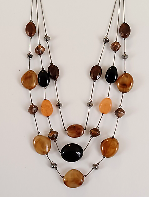 #ad NY amp; Co Multi Strand Necklace Gunmetal Chain Acrylic Stone Shape Beads 22quot; $11.99