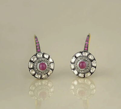 #ad Ruby Polki Earring Pave Diamond Earring 925 Sterling Silver Women Earring. $169.74