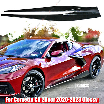 #ad For Corvette C8 2020 2023 Glossy Black 2x 5VM Style Side Skirts Extension Lip $229.99