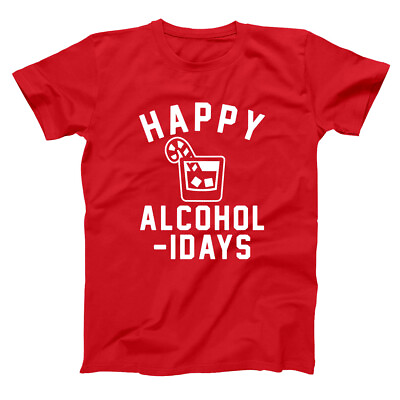 #ad Happy Alcoholidays White Xmas Christmas Funny Party Red Basic Men#x27;s T Shirt $28.00