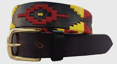 #ad Argentinian Polo Leather Belt Hand Braided Thread Yellow Red Polo Unisex Belt $35.81