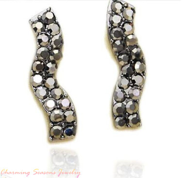 #ad Fashion Black Snake Shape with Sparkle Czech Crystals Ladies Clip On Earrings AU $12.99