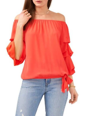 #ad VINCE CAMUTO Womens Coral Tie Elasticized Unlined 3 4 Sleeve Party Top M $15.99